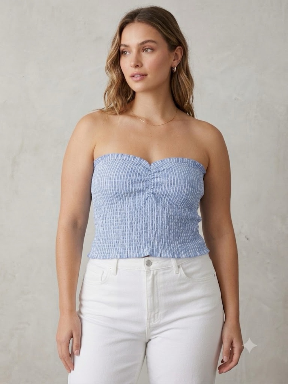 NWT No Boundaries Light Blue Smocked Strapless Crop Top